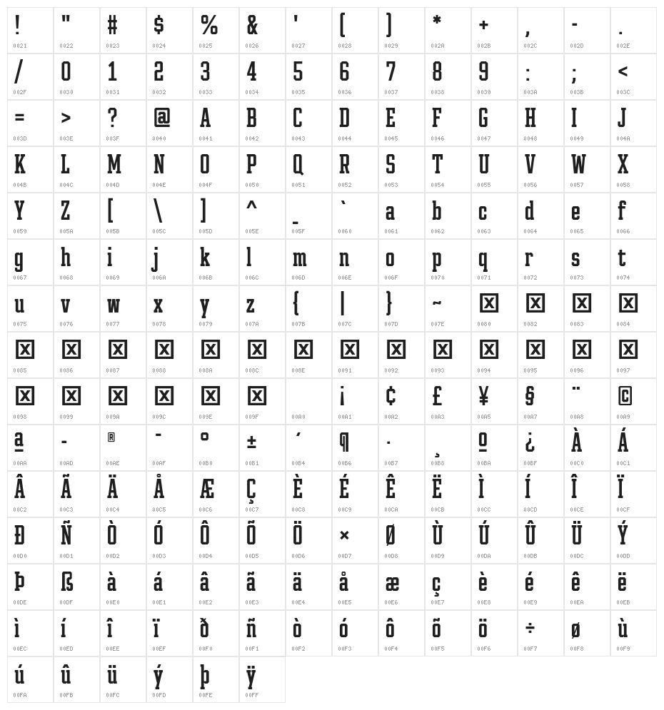 Pink Slab 100 Character Map