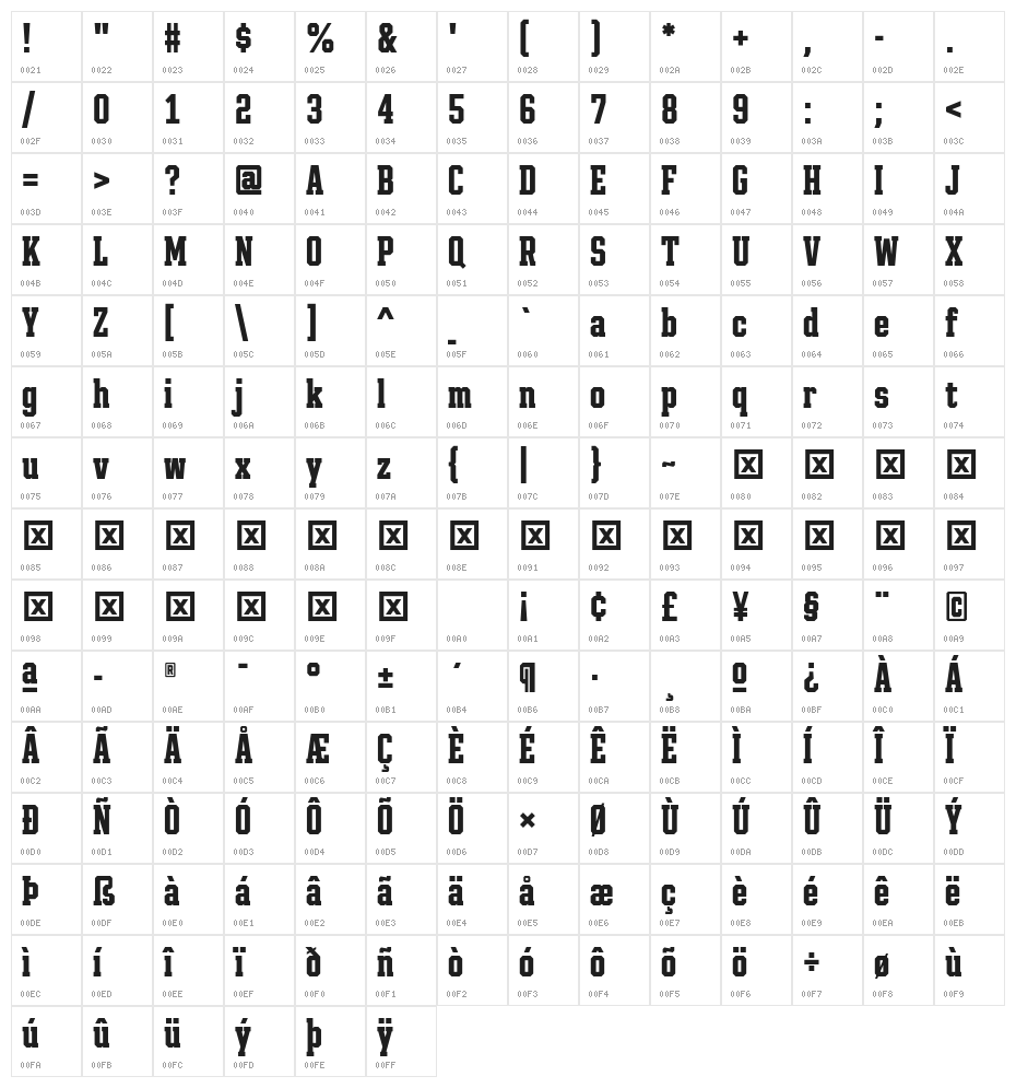 Pink Slab 130 Character Map