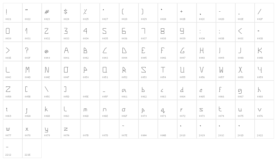 Pinnacle-Regular Character Map