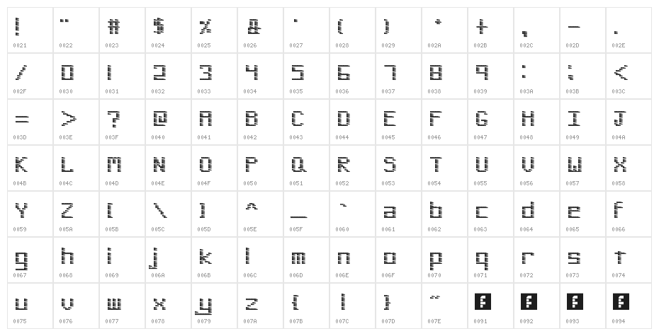 Pinstripe Bitmap Regular Character Map