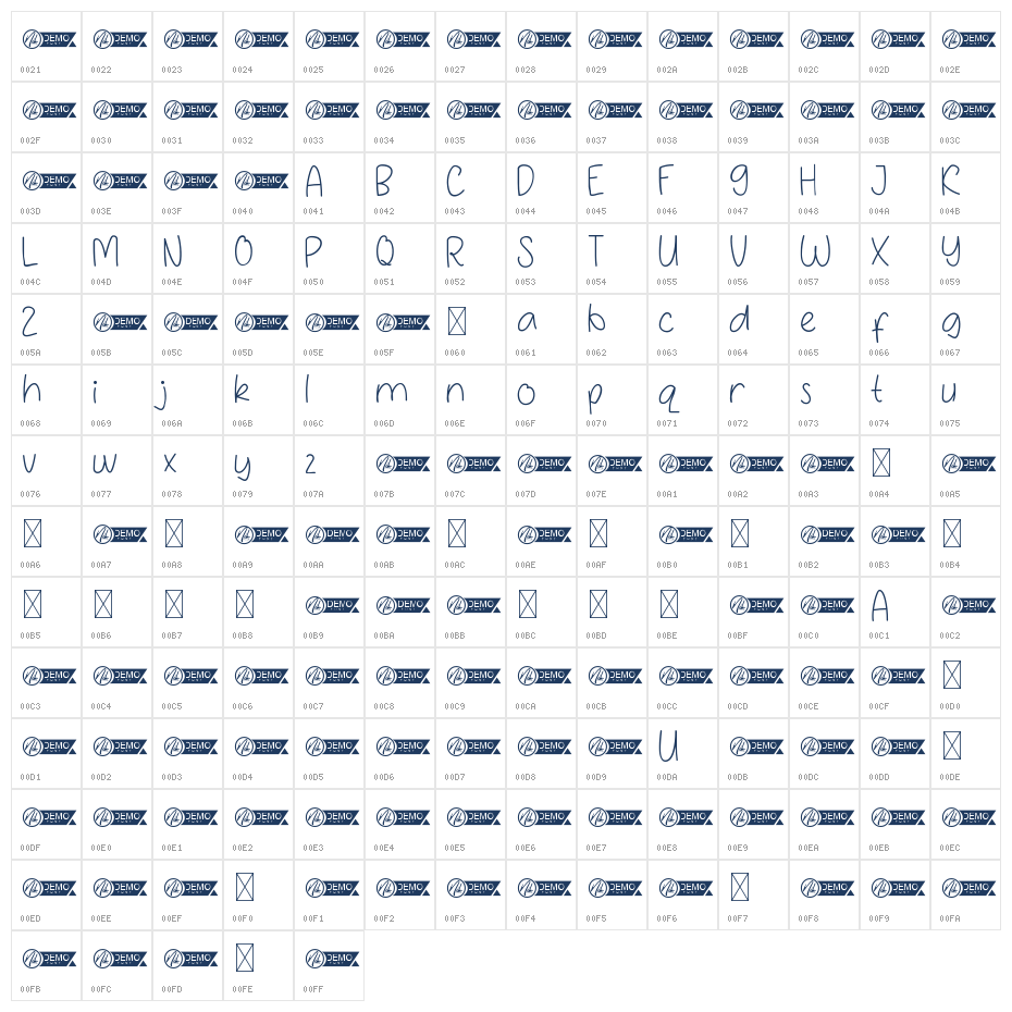 PisangGorengDemo Character Map