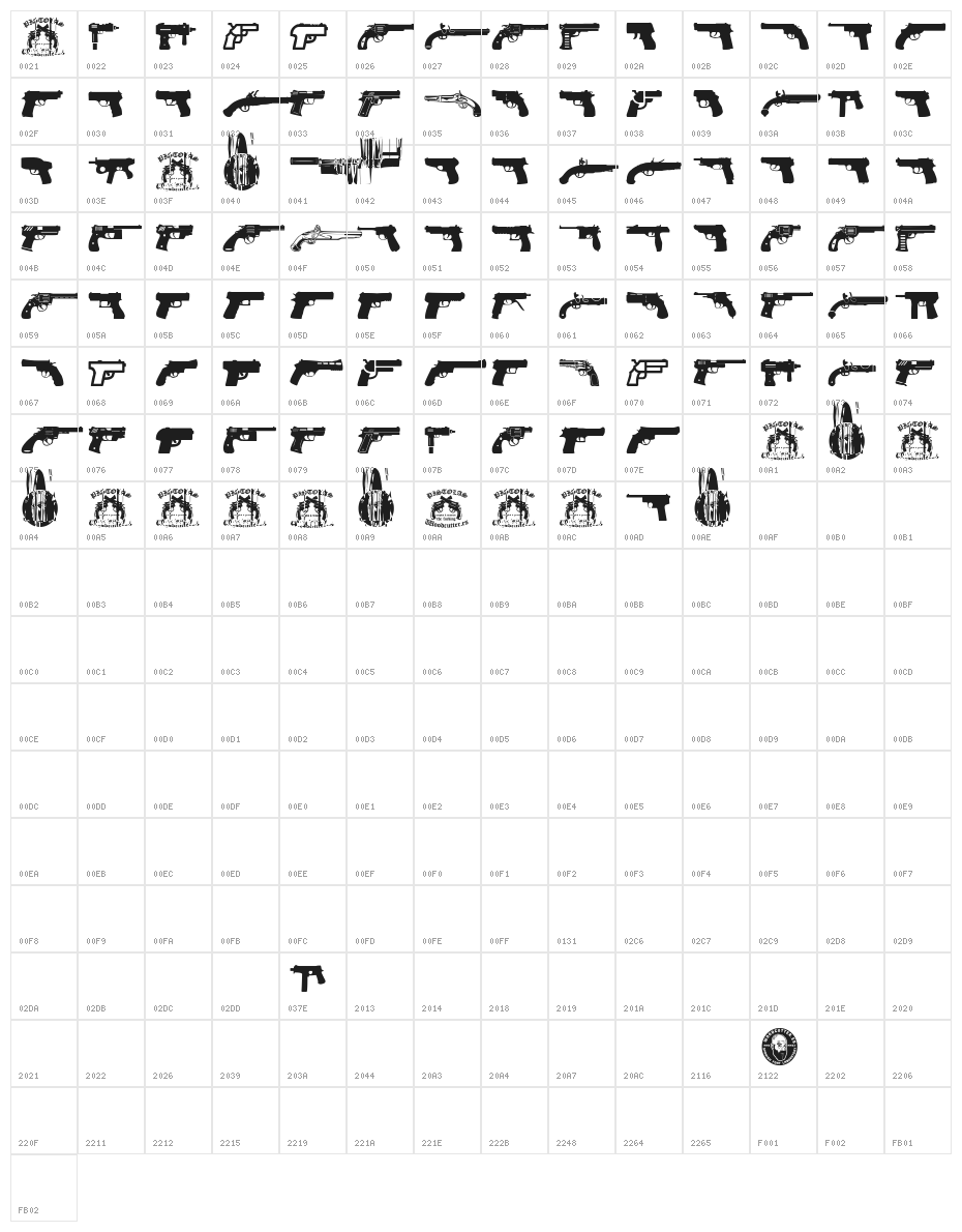 Pistolas Character Map