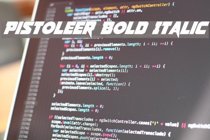 Pistoleer Bold Italic Font examples