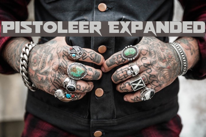 Pistoleer Expanded Font examples