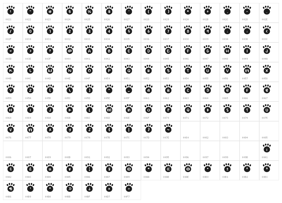 Pitter Paws Regular Character Map