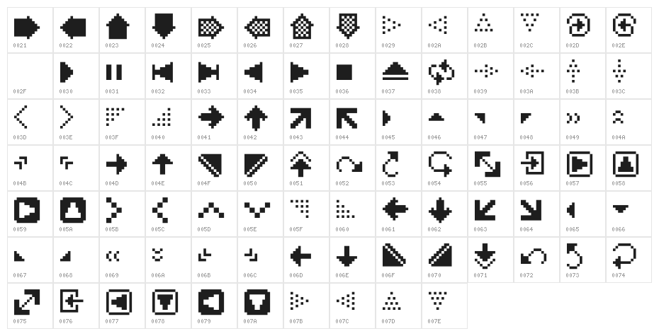 PixArrows Character Map