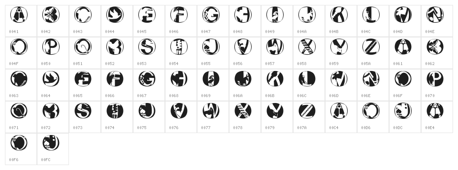 PixCapsRound Character Map