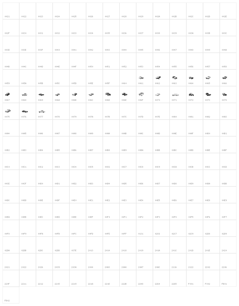Pixel Cars Character Map
