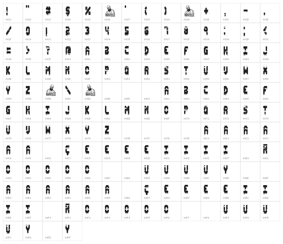 Pixel Destroyed Character Map