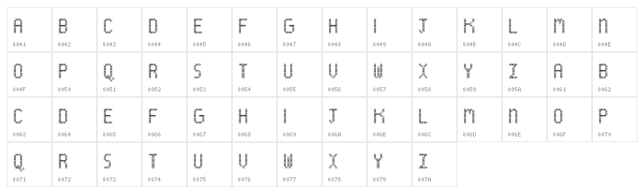 Pixel Filmstrip Regular Character Map