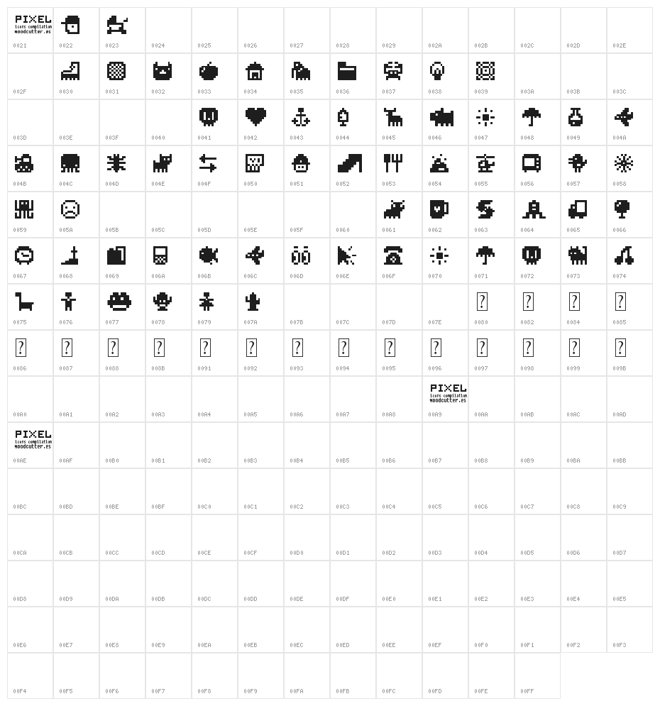 Pixel Icons Compilation Character Map