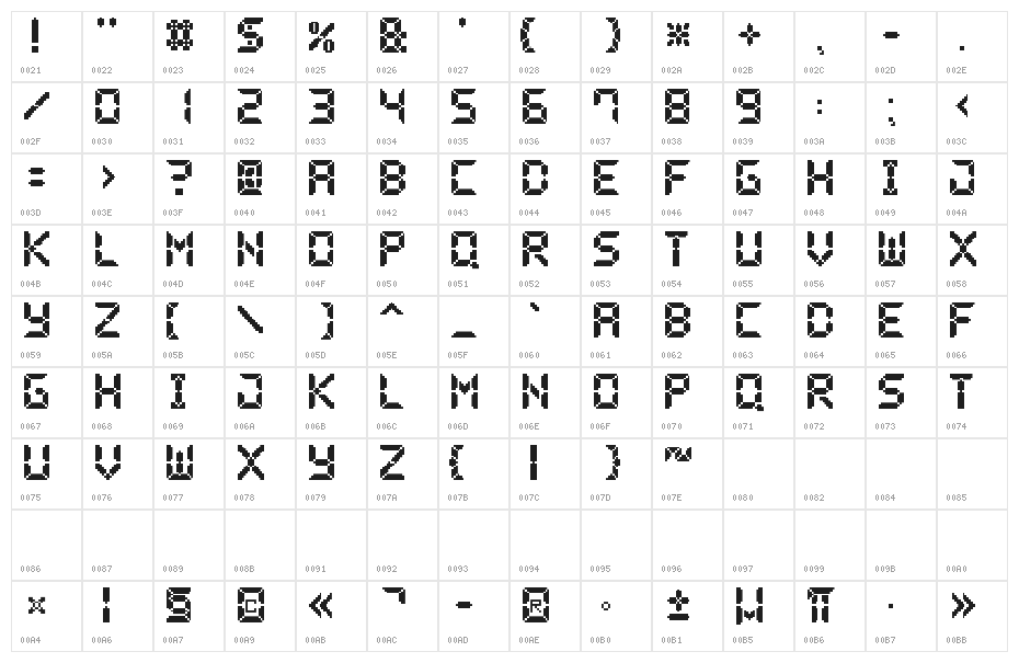 Pixel LCD-7 Character Map