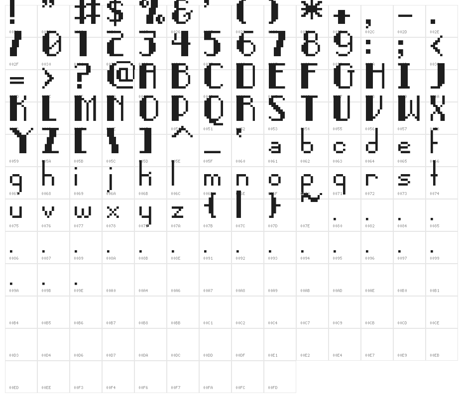 Pixel-Noir Regular Character Map