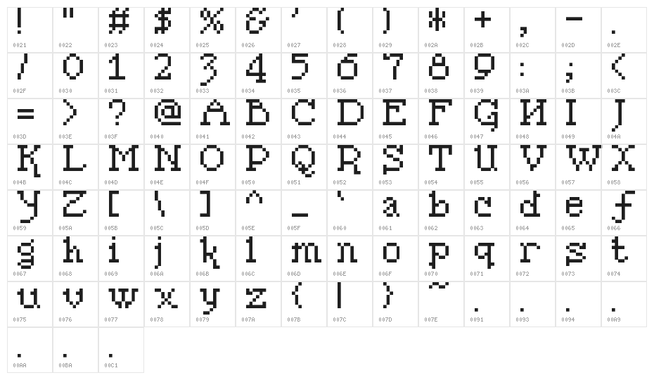 Pixel Sleigh Regular Character Map