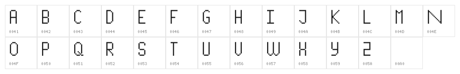 PixelLetters Character Map