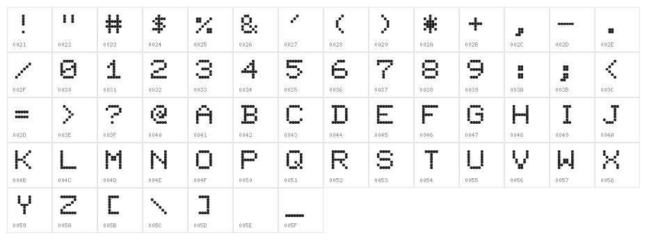 Pixel_Screen_Font-Light Character Map
