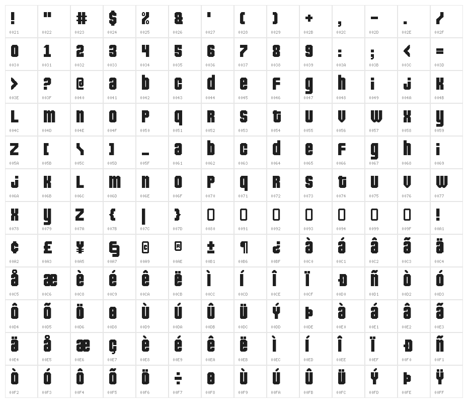 Pixeldown Character Map