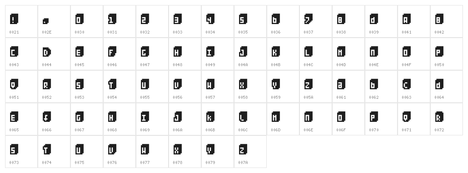 Pixeliza20 Character Map
