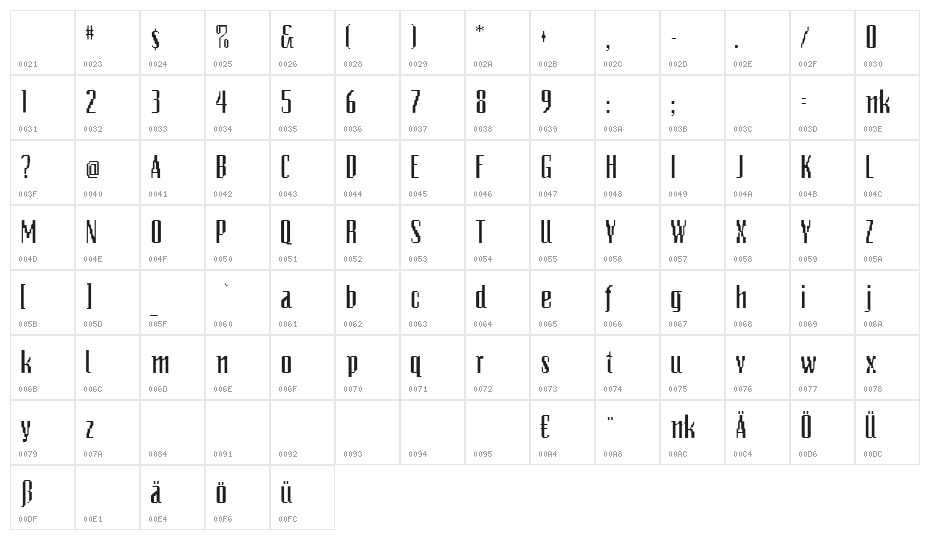 PixelsDream-DemiBold Character Map