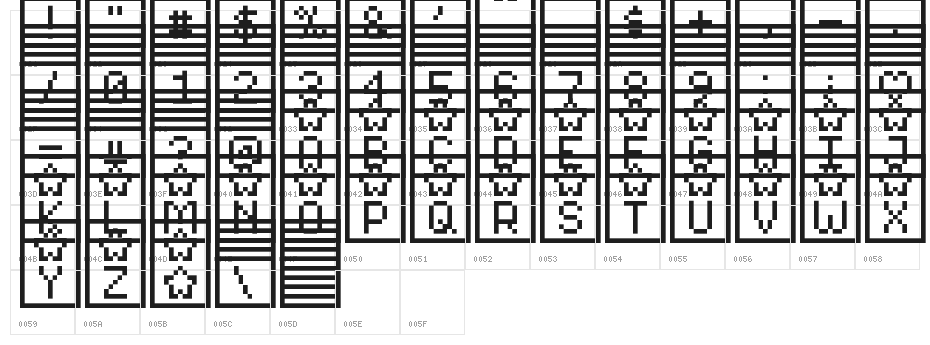 Pixelstars & Stripes Regular Character Map