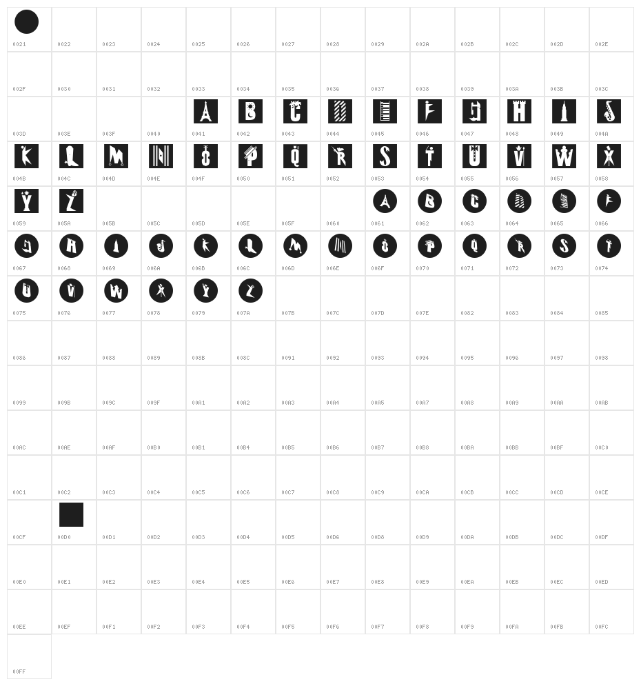 Pixfabet Character Map