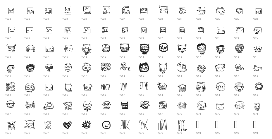 PixopopMonstalove Character Map