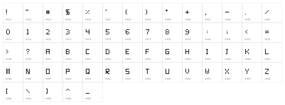 Pixur Regular Character Map