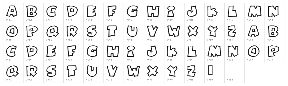 PizzaDudeFatOutline Character Map