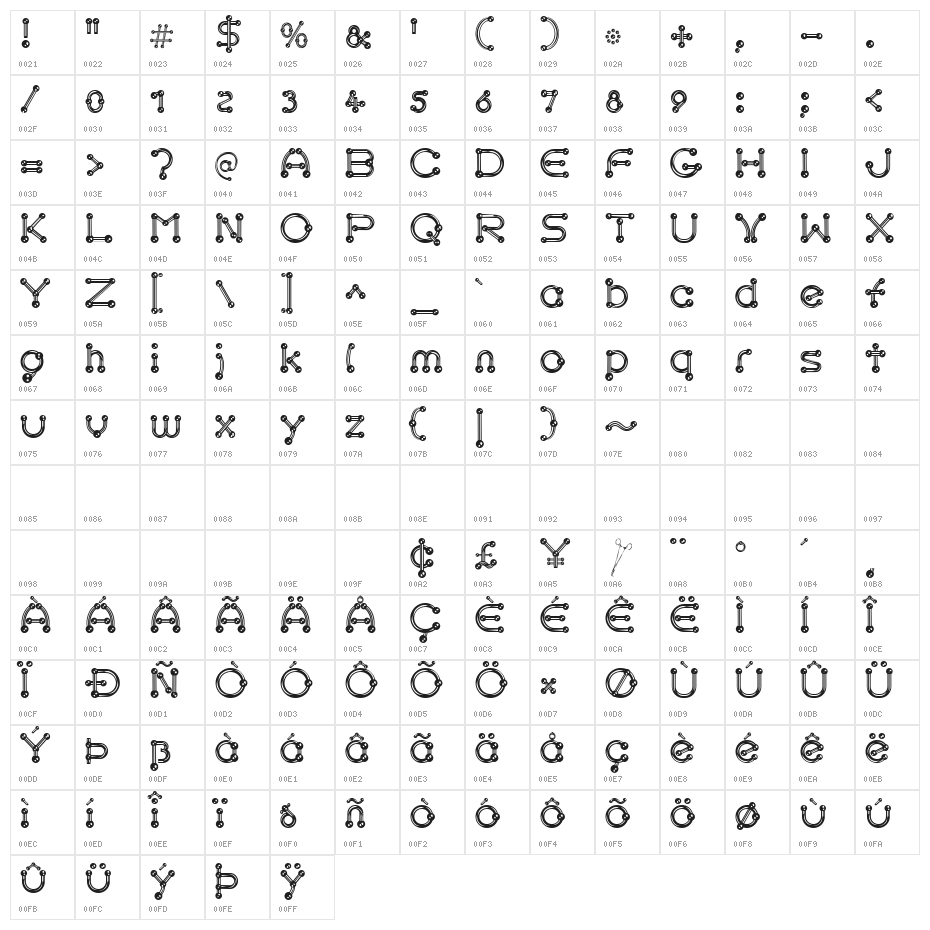 pierced  chrom Character Map