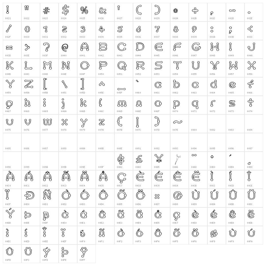 pierced  outline Character Map