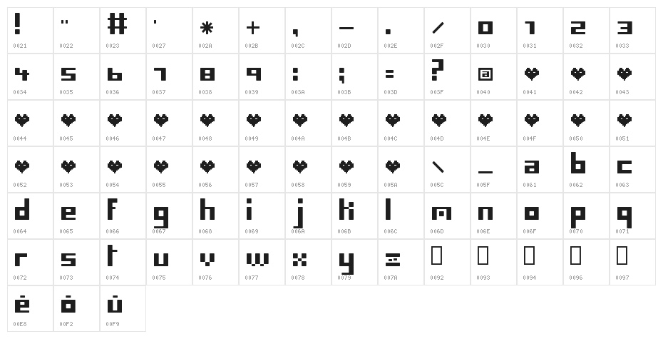 pil love Character Map