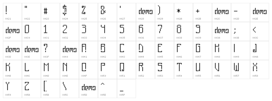 pixelanky CE DEMO Character Map