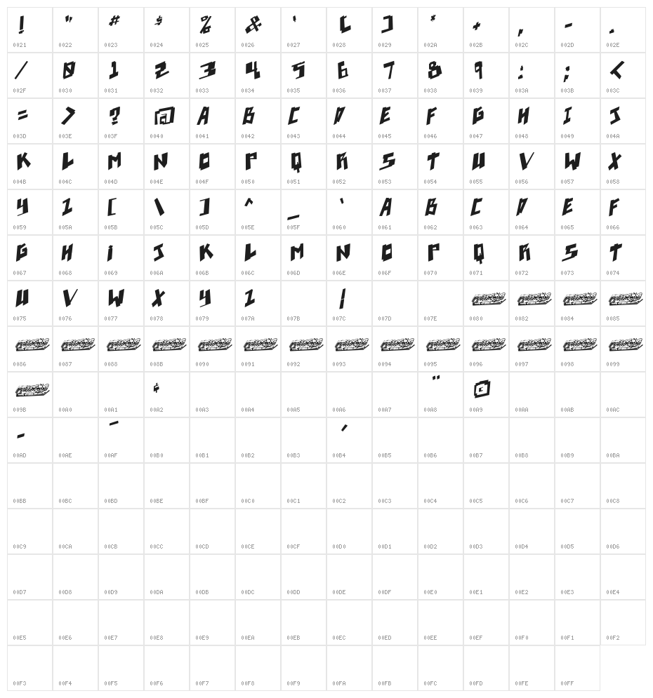 pixelpunk Italic Character Map