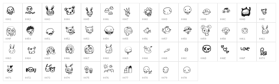 pixopop roughcut Character Map