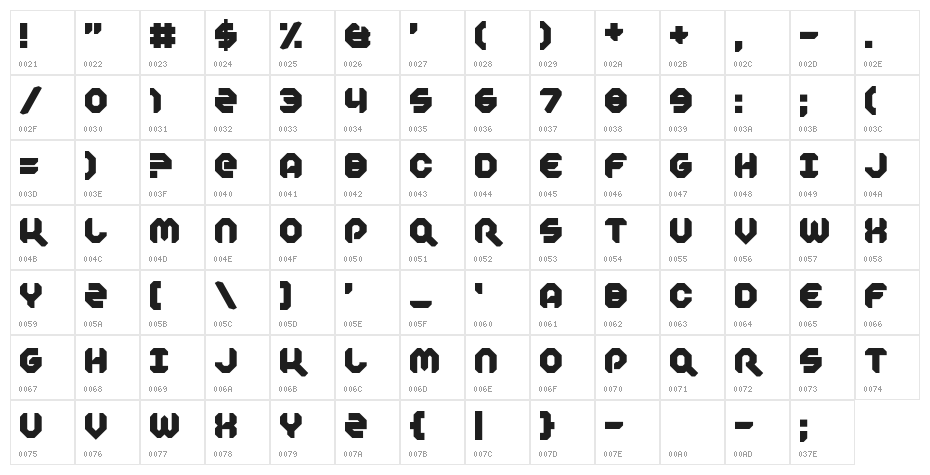 Plack the Hanet Character Map