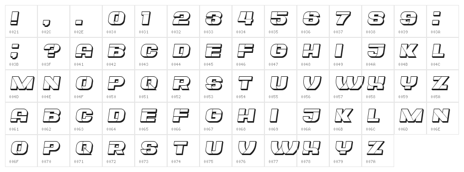 Plagiat Hollow Italic Character Map