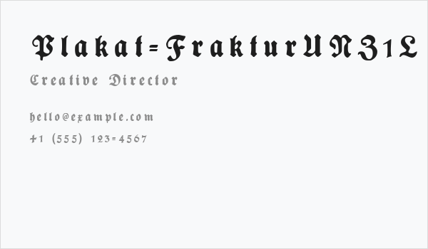 Plakat-FrakturUNZ1L Italic Business Card