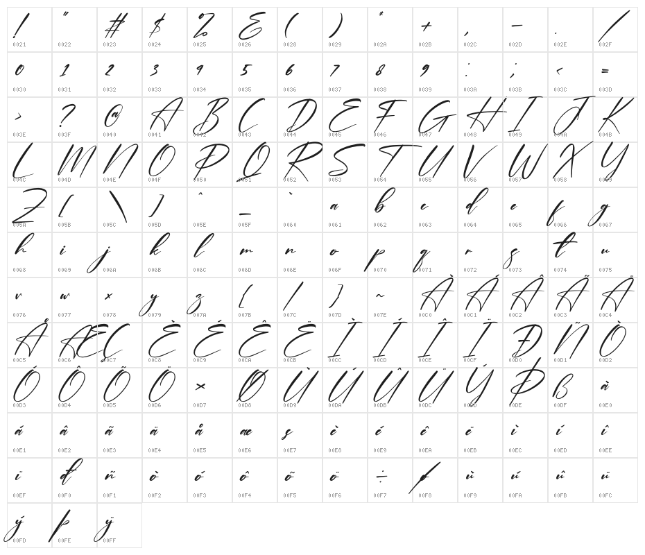 Plasmatic Signature Italic Character Map