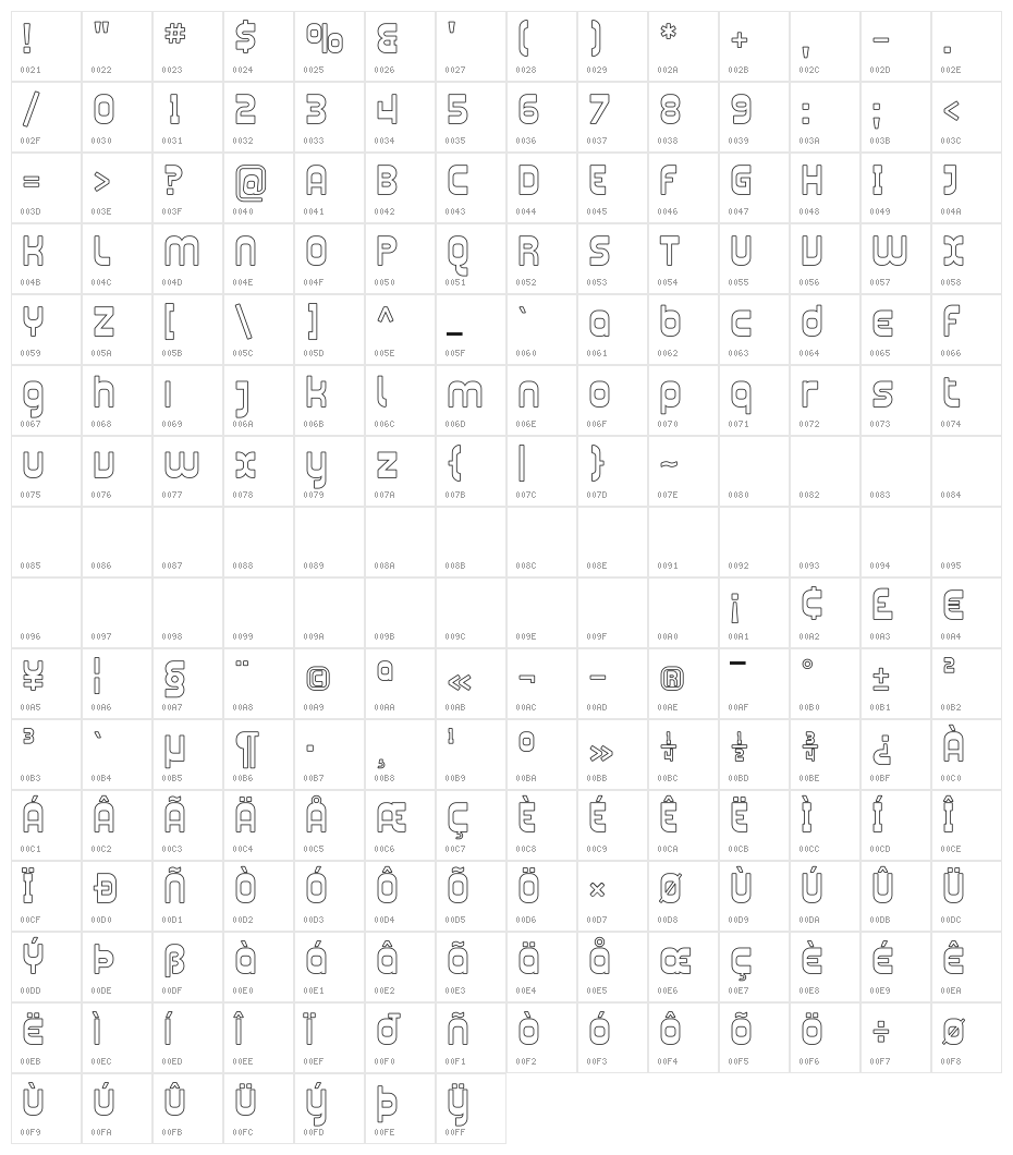 Plasmatica Outline Character Map