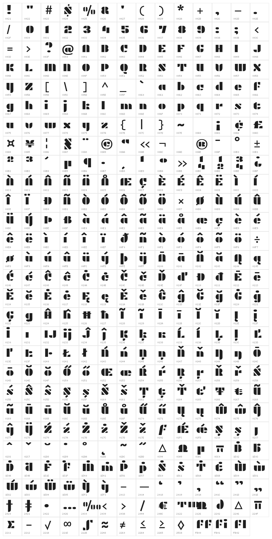Plaster-Regular Character Map