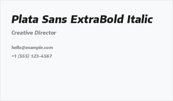Plata Sans ExtraBold Italic Business Card