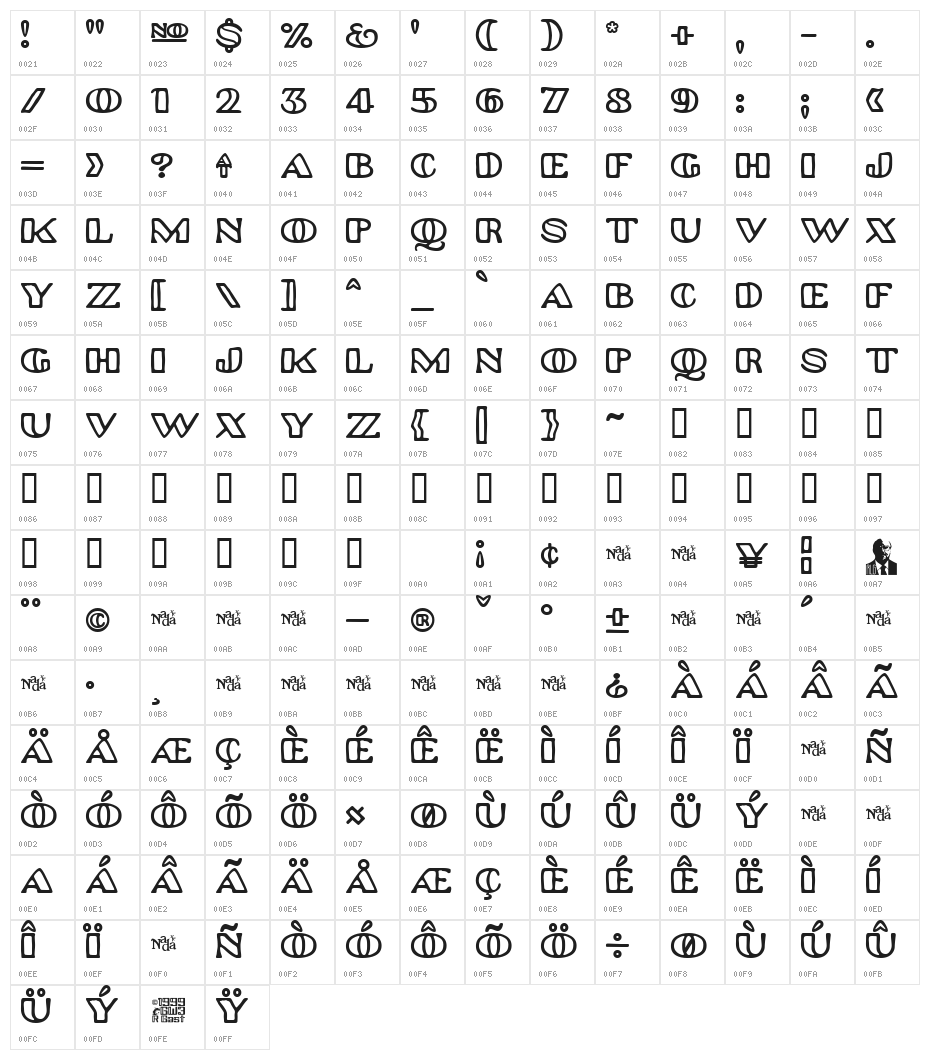 Platinum Hub Caps Character Map