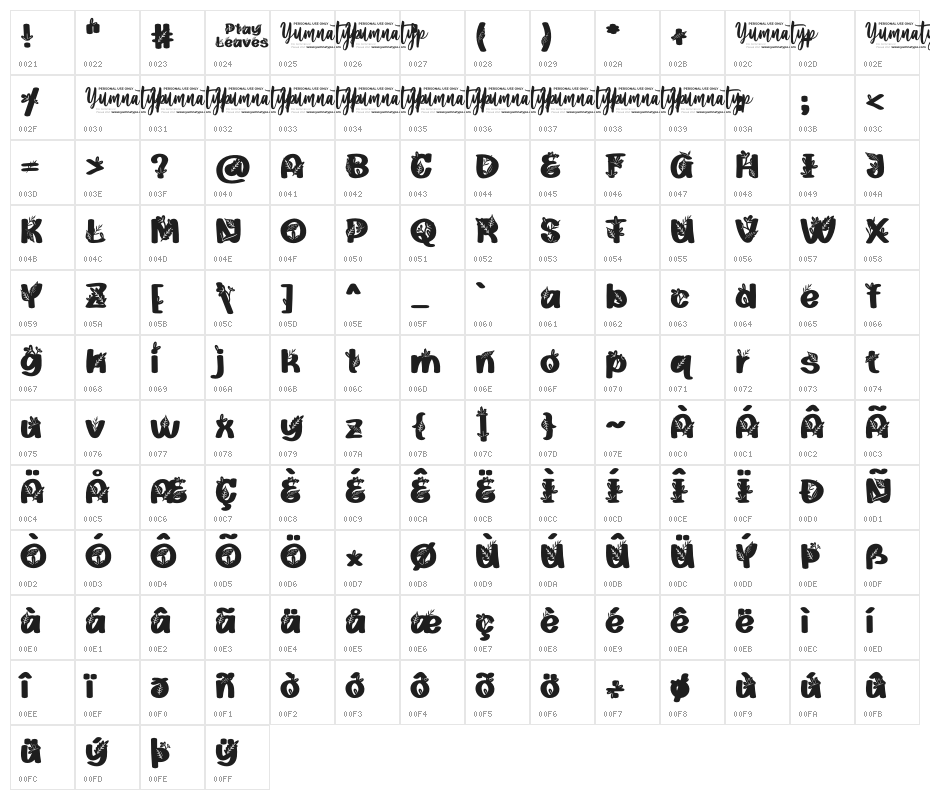 Play Leaves Personal Use Character Map