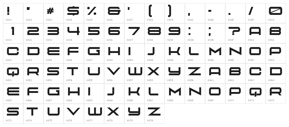 Playa Extended Regular Character Map