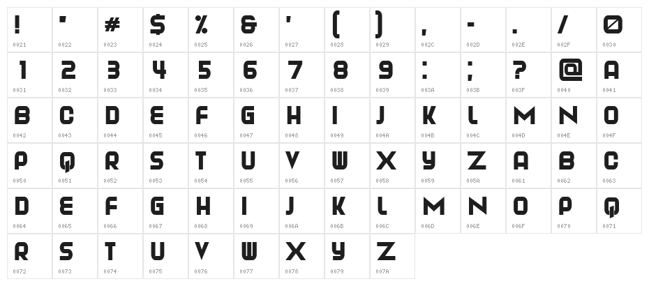 Playa Regular Character Map