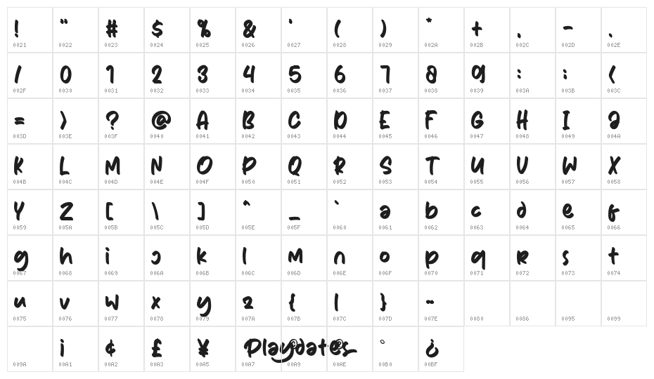 Playdates Handwriting Character Map