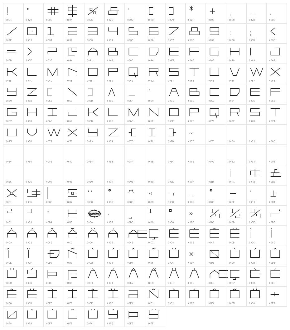 Player 1 Up Bold Character Map