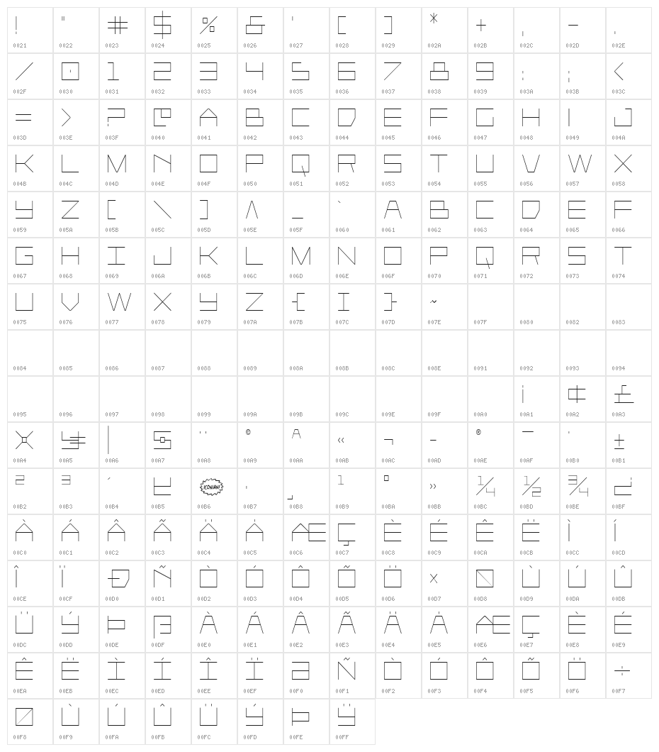Player 1 Up Condensed Character Map