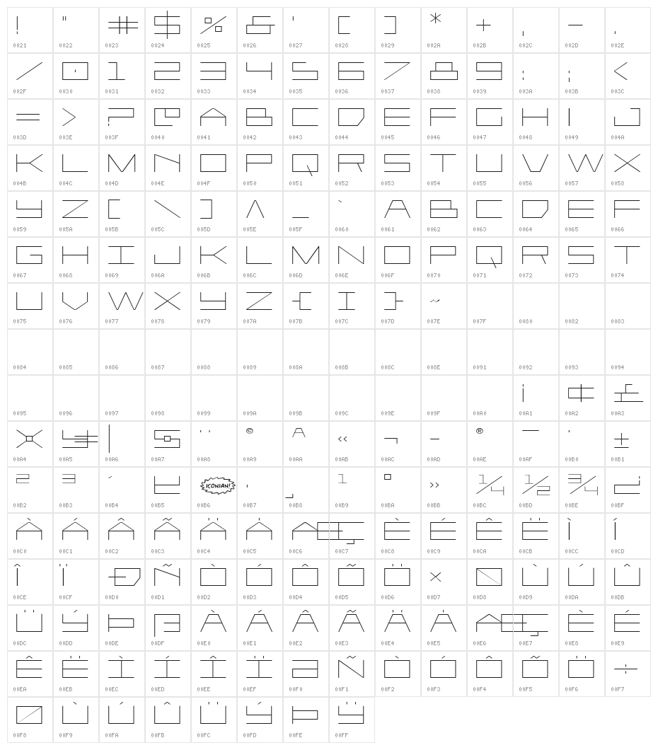 Player 1 Up Expanded Character Map