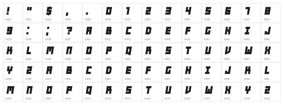 Players Bold Italic Character Map